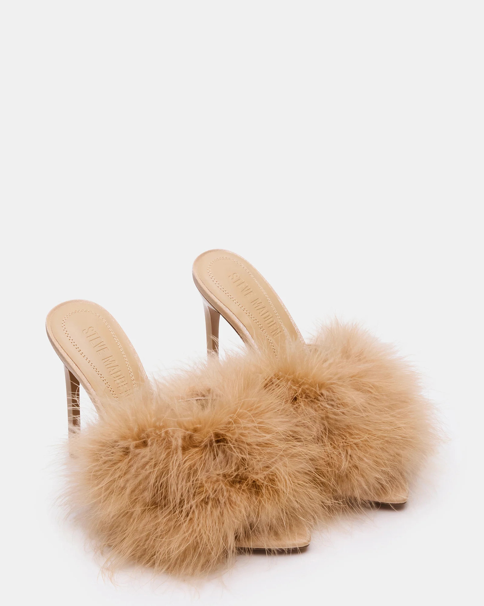 ASHBEY Tan Multi Pointed-Toe Feather Mule Stiletto Women's Heel | Steve Madden (US)