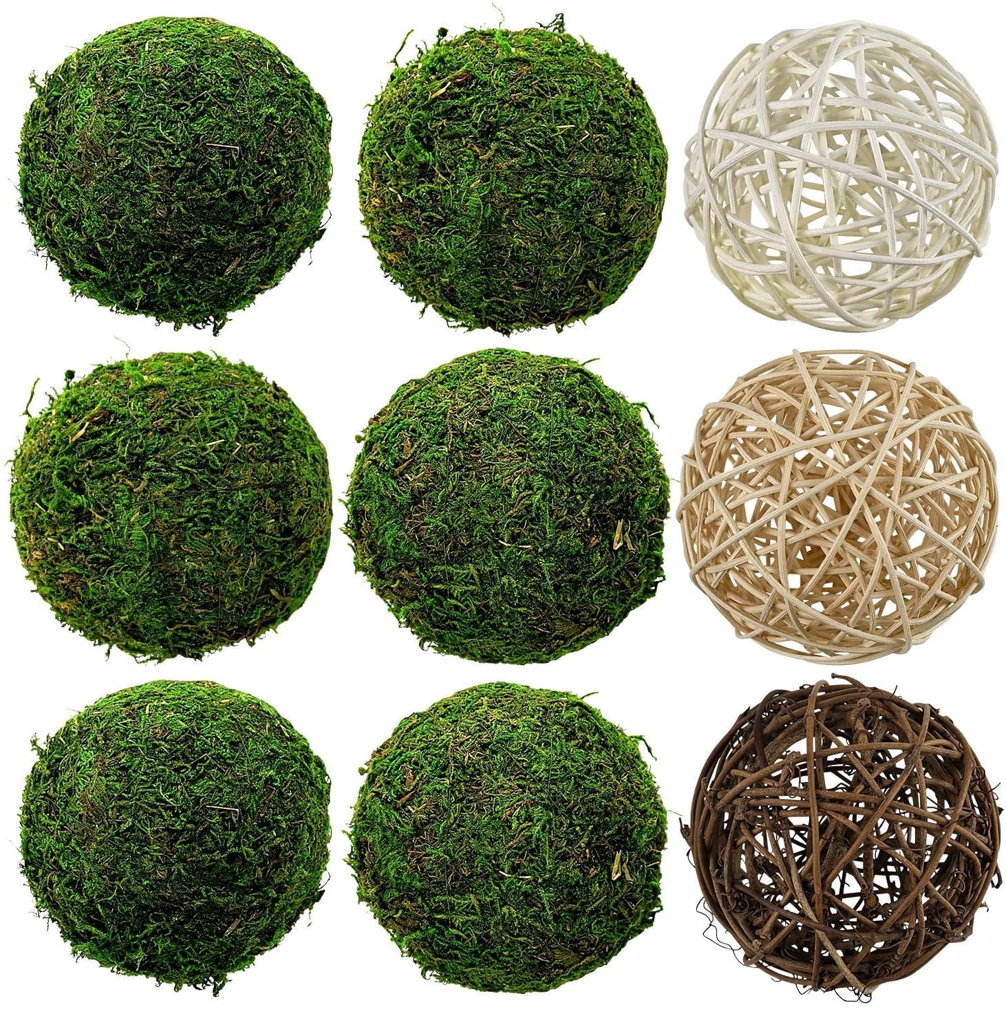 Hommtina Natural Green Moss Decorative Ball and Rattan Wicker Balls, Handmade (3.5"-Set of 9),Han... | Walmart (US)