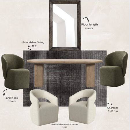 Can you believe the white chairs are performance fabric and on sale for $272! The floor mirror is also on sale!!

Dining room, dinette, green chair, oval table oval dining table charcoal rug, black rug, home decor 

#LTKHome #LTKStyleTip #LTKSaleAlert