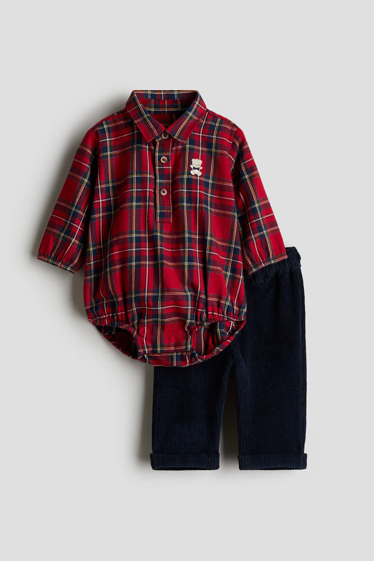 2-Piece Bodysuit and Pants Set - Red/plaid - Kids | H&M US | H&M (US + CA)