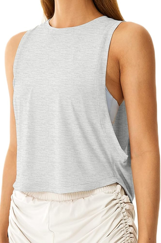 Sanutch High Neck Crop Top Workout Shirts Cropped Muscle Tank for Women | Amazon (US)