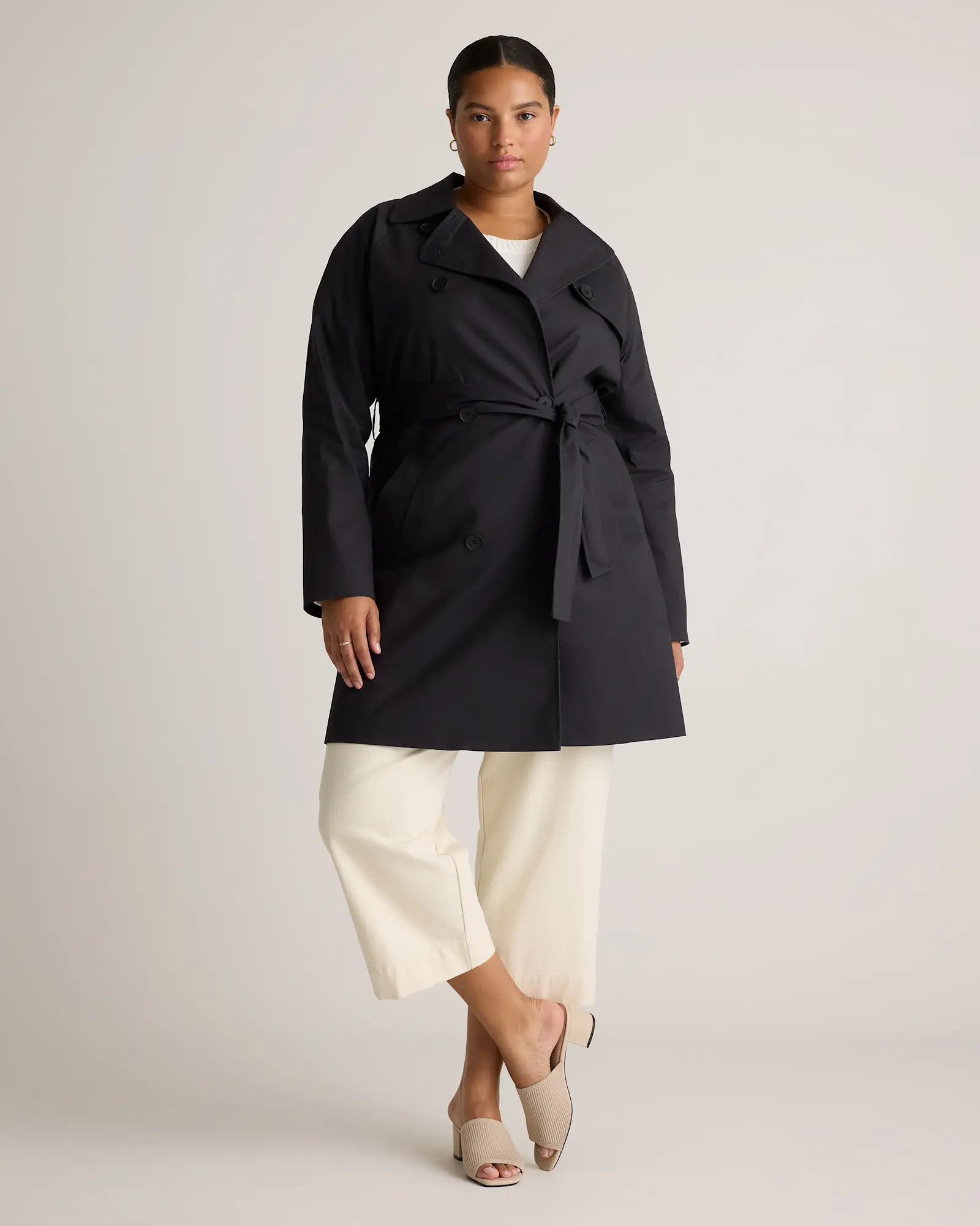 Comfort Stretch Trench Coat in Midnight Black | Quince