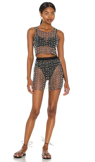 Glitzy Girl Mesh Pearl Top & Skirt Set in Black | Revolve Clothing (Global)