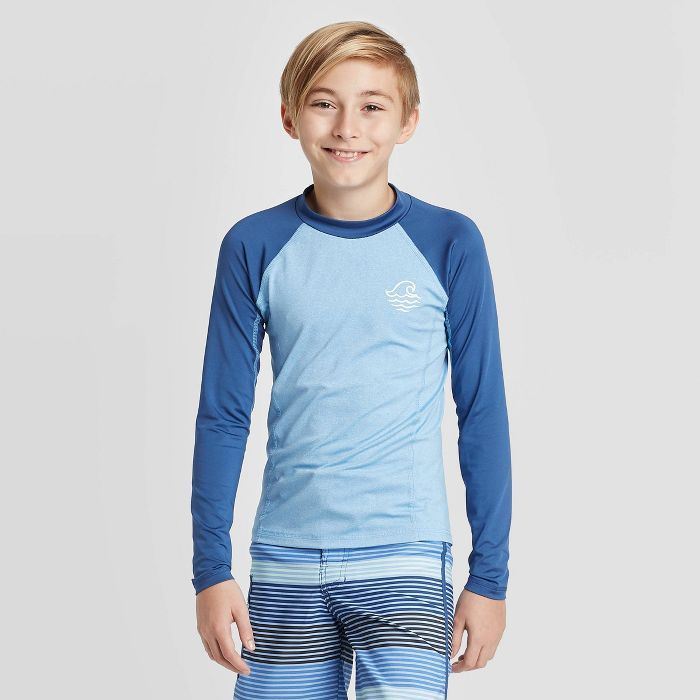 Boys' Long Sleeve Heather Raglan Rash Guard Swim Shirt - art class™ Blue | Target