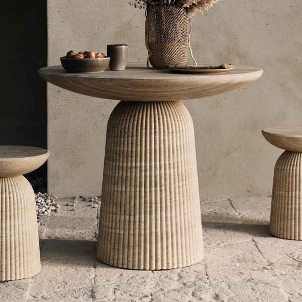 Foundry Select Faux Travertine Bistro Table Tithi Concrete Patio Table for Indoor and Outdoor Use | Wayfair North America