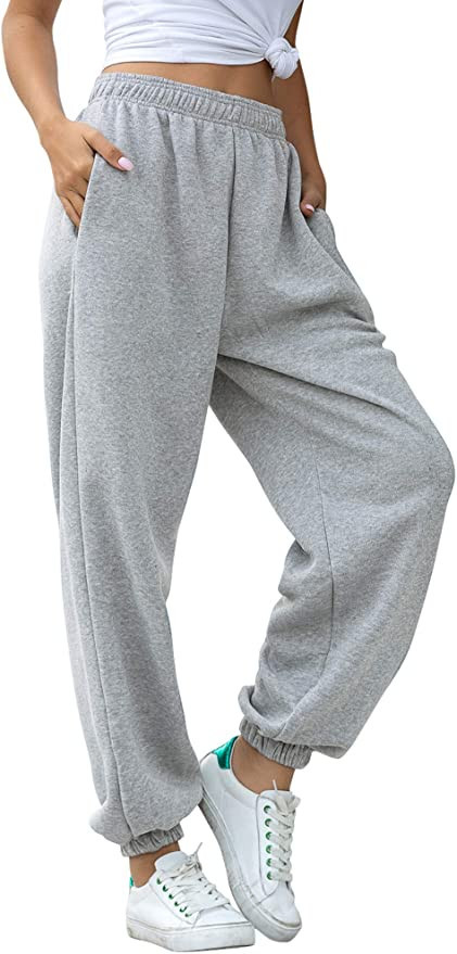 chouyatou Women's Sports High Waisted Loose Baggy Fleece Gym Jogger Sweatpants with Pocket | Amazon (US)