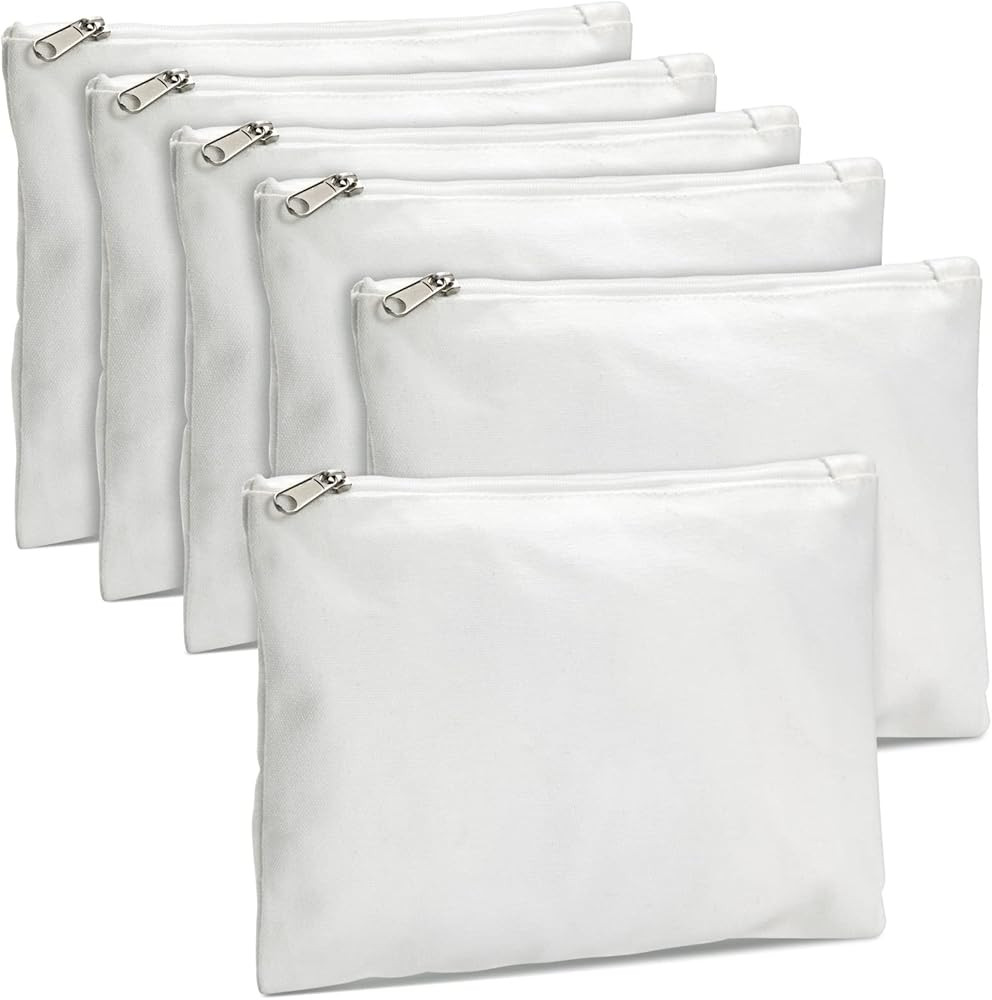 Bright Creations 6-Pack White Makeup Bag Set with Zipper - 8x6 Customizable Cotton Canvas Pouches... | Amazon (US)
