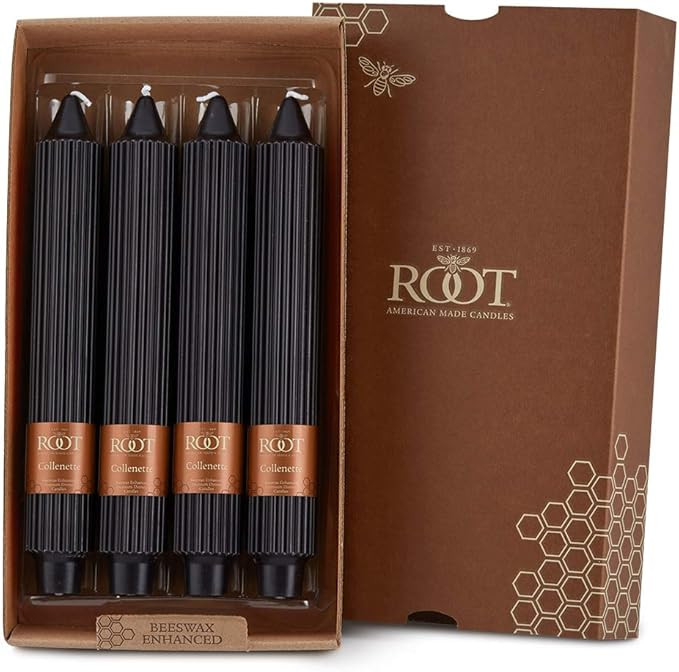 Root Unscented Grecian Collenettes Dinner Candles, 9-Inch Tall, Box of 4, Black | Amazon (US)
