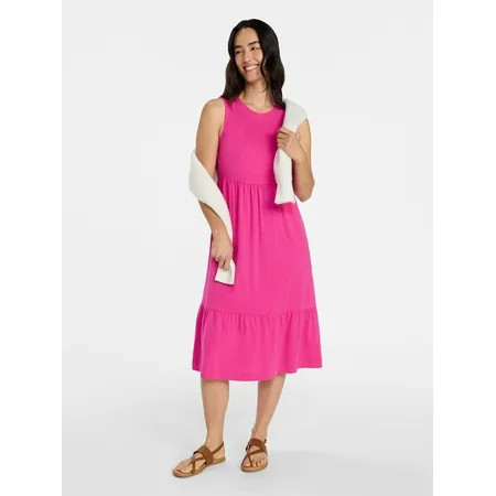 Time and Tru Women's Cotton Sleeveless Tiered Midi Dress, Sizes XS-XXXL | Walmart (US)