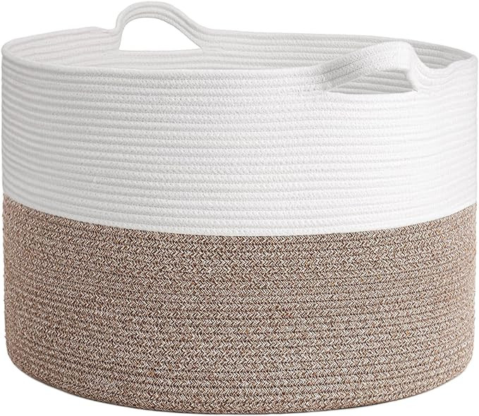 INDRESSME XXXLarge Cotton Rope Basket 21.7" x 21.7" x 13.8" Woven Baby Laundry Blanket Basket Toy... | Amazon (US)