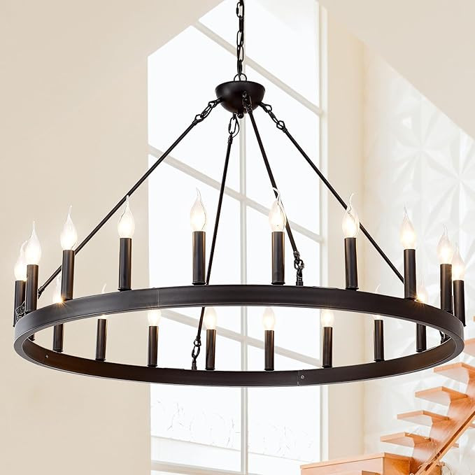 Black Wagon Wheel Chandelier 40 inch,20-Light Farmhouse Wagon Wheel Chandeliers Round Industrial ... | Amazon (US)