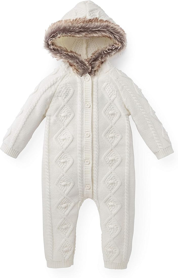 Hope & Henry Layette Cable Sweater Romper with Faux Fur Hood | Amazon (US)