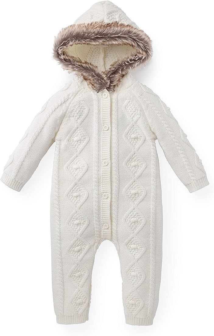Hope & Henry Layette Cable Sweater Romper with Faux Fur Hood | Amazon (US)