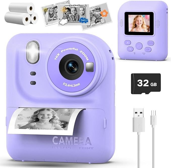 Kids Camera Instant Print Photo, Portable Thermal Printing Camera Toy with HD Digital Video, for ... | Amazon (US)