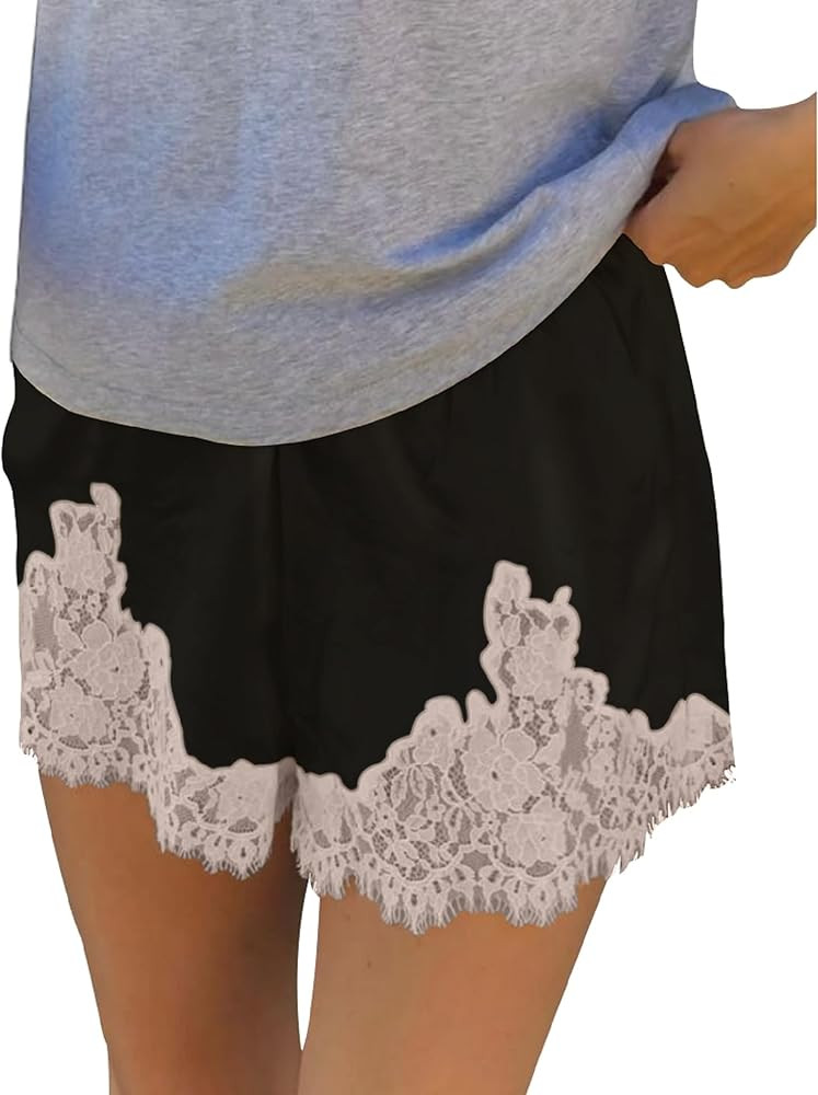 UAURORAO Women Satin Silk Shorts Lace Trim Patchwork Mini Micro Shorts Silky Low Rise Coquette Lo... | Amazon (US)