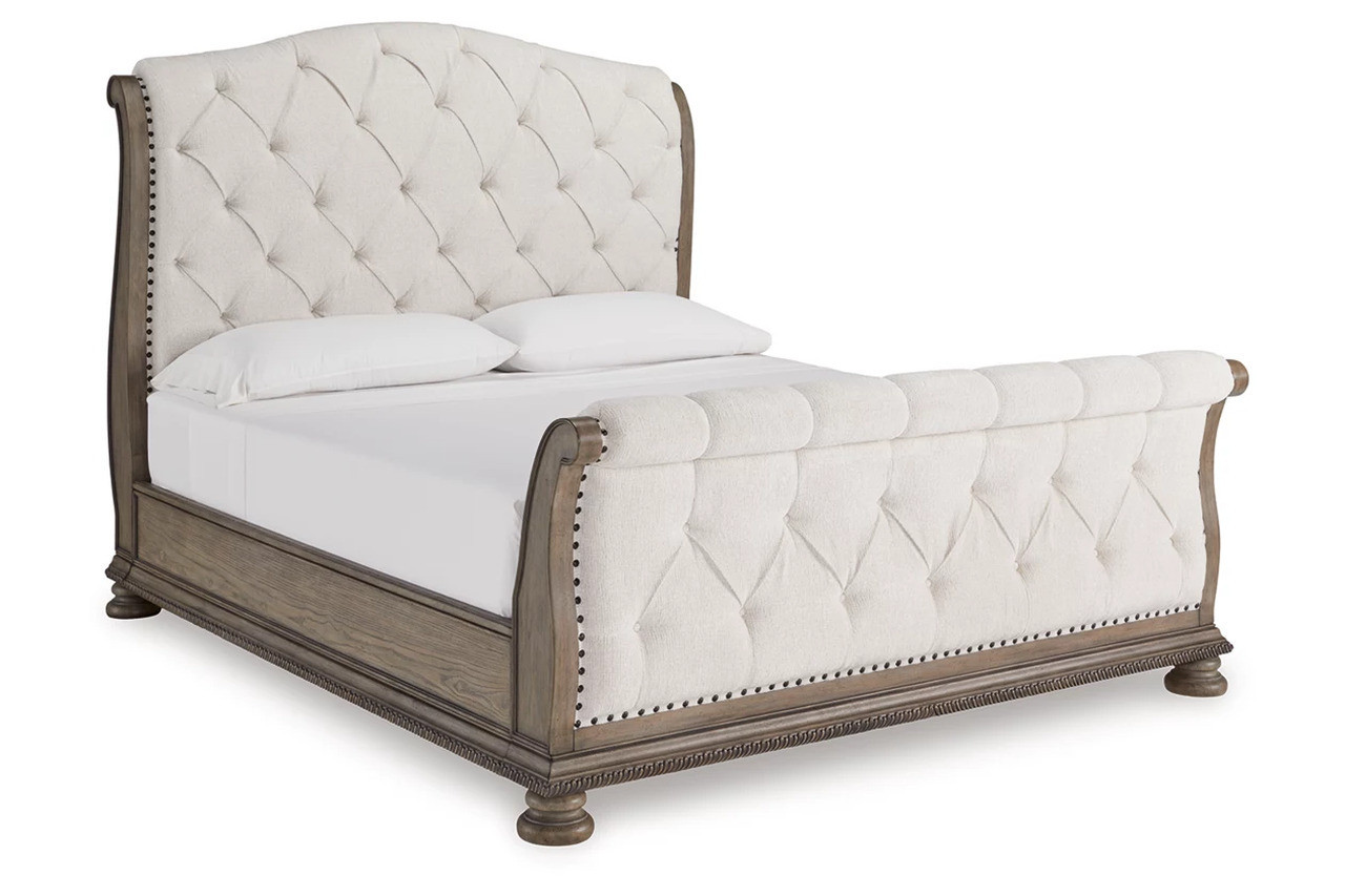 Ardenfield King Upholstered Sleigh Bed In Light Brown | 1stopbedrooms