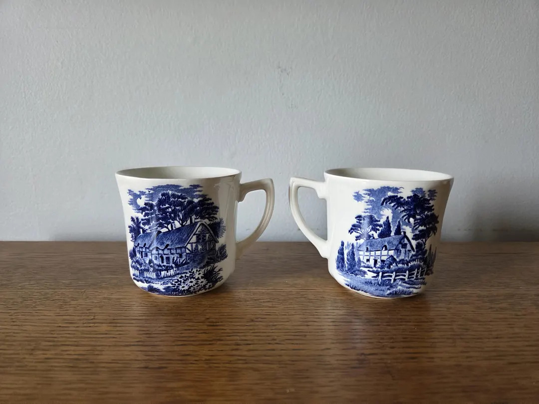 Vintage J & G Meakin Romantic England Blue Stoneware Transferware Toile Mugs Set of 2 | Etsy (US)