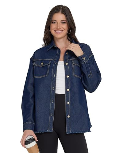 American Denim Shirt Women, Denim Tops Shacket Plus Size, Oversized Button Down Shirts for Women XS-3X | Amazon (US)