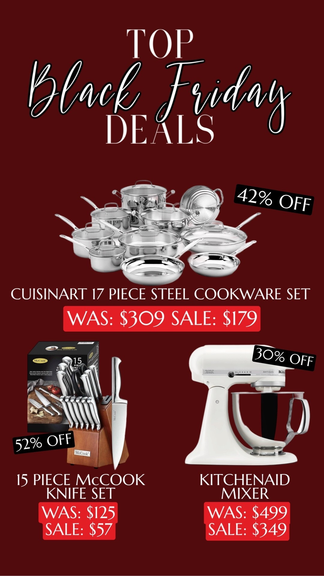 Black Friday deals - for the kitchen! Steel cookware, knife set, kitchenaid mixer 

#LTKSaleAlert #LTKCyberWeek #LTKGiftGuide