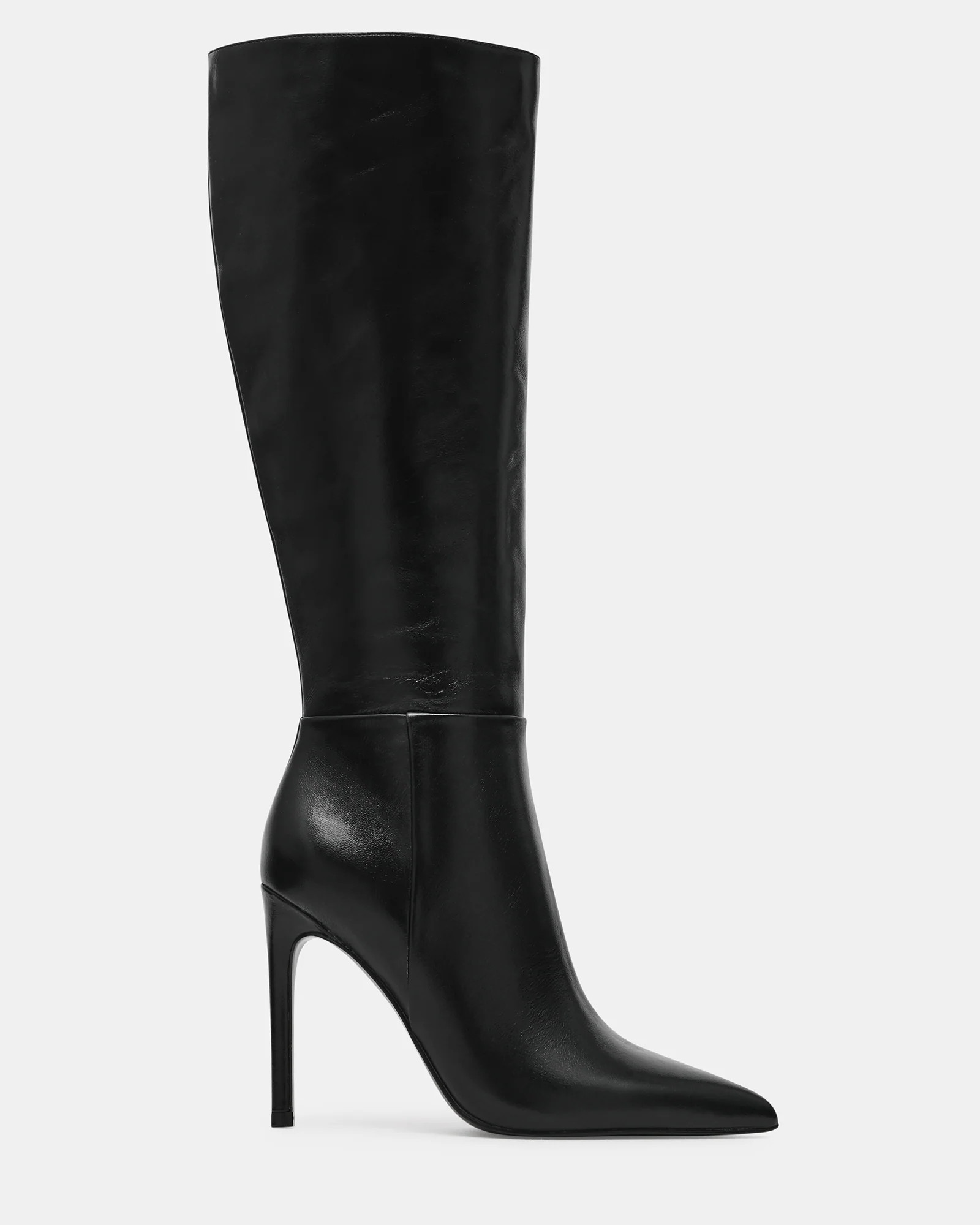 NITRO Black Leather Pointed-Toe Stiletto Heel Knee-High Women's Boot | Steve Madden (US)