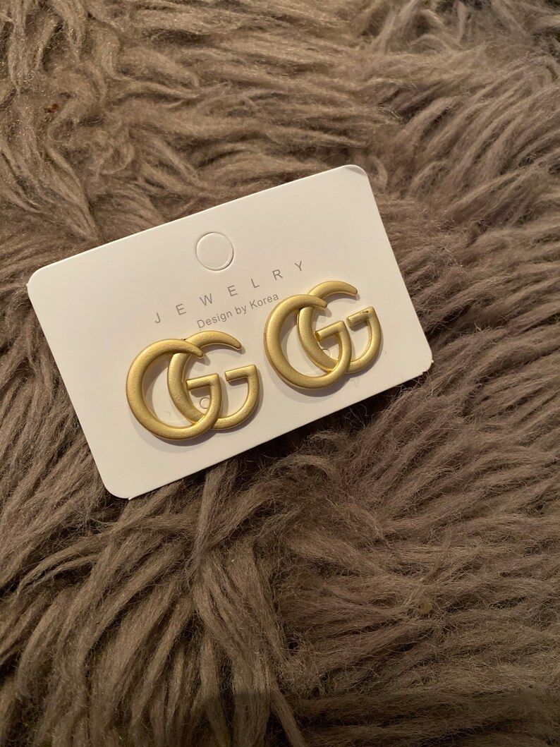 Double Gg inspired logo earrings, 18k gold plated, holiday gift | Etsy (US)