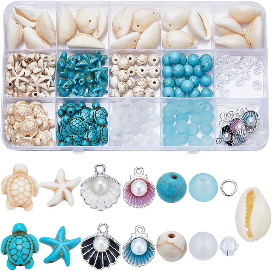 SUNNYCLUE 1 Box 259Pcs Turtle Beads Starfish Beads Bulk Bohemian Style Summer Ocean Sea Animal Ch... | Amazon (US)