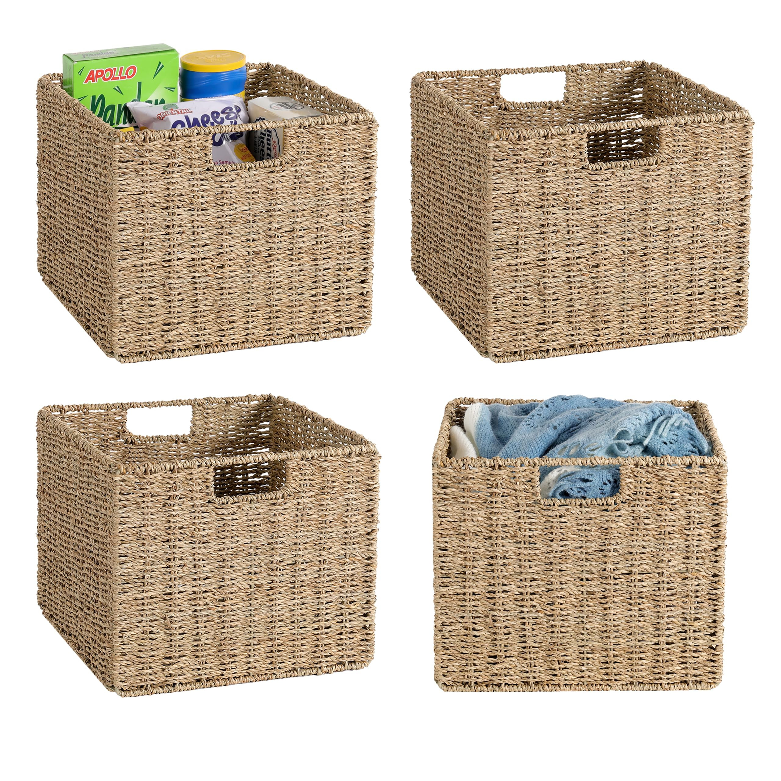 12x12x10in Seagrass Storage Baskets Set of 4, Large Wicker Storage Basket, Decorative Seagrass Sh... | Amazon (US)