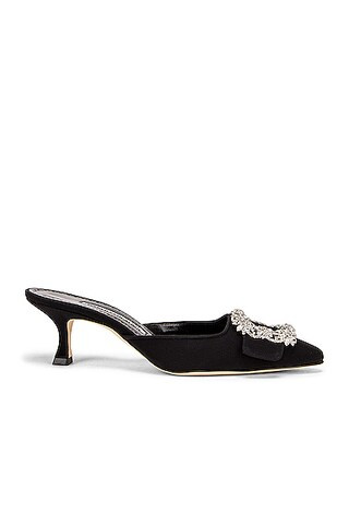 Manolo Blahnik Maysale 50 Jewel Mule in Black | FWRD | FWRD 