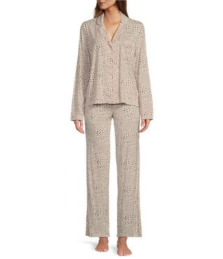 PJ Salvage Modal Basic Leopard Print Notch Collar Pajama Set - L | Dillard's