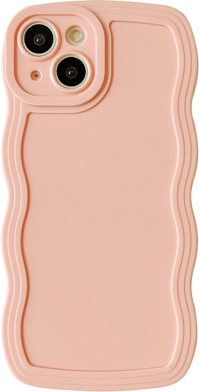 Caseative Solid Color Curly Wave Frame Soft Compatible with iPhone Case (Pink,iPhone 14 Pro) | Amazon (US)