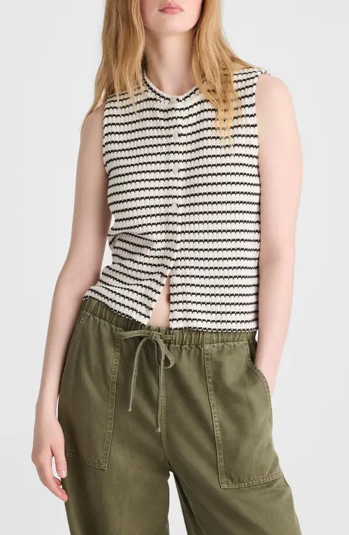 Madewell Textured Knit Button Front Shell Top in Ivory And Black Tuck Stitch at Nordstrom, Size X-Small | Nordstrom