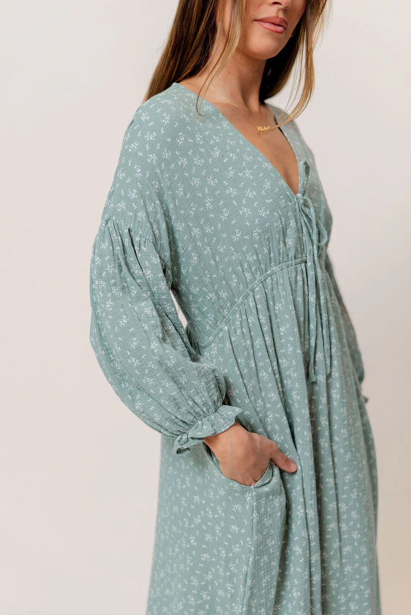 Hunter 100% Cotton Midi Dress in Aqua Foliage - Bump Friendly | Worth Collective