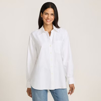 Lands' End Women's Oversized Oxford Button Front Shirt - X Small - White | Target