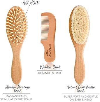 Natemia Premium Wooden Baby Hair Brush and Comb Set – Natural Soft Bristles – Ideal for Cradl... | Amazon (US)