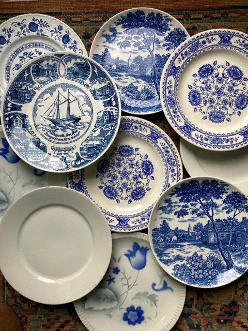 Vintage Blue White Plates Mismatched Plates Blue & White China Dinner Plate Size Your Choice Coun... | Etsy (US)