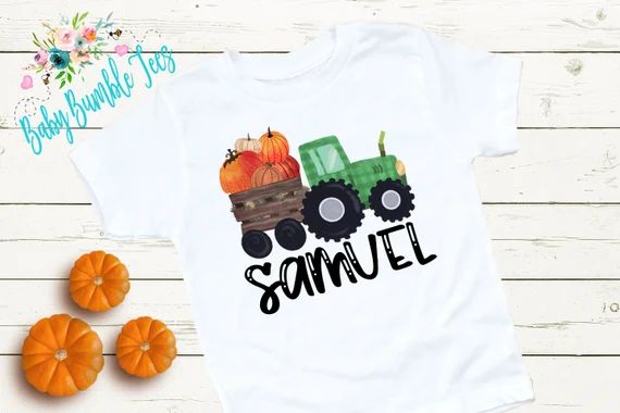 Tractor Name Shirt // Personalized Name // Pumpkin Tractor // Pumpkin Patch // Toddler Shirt // T... | Etsy (US)