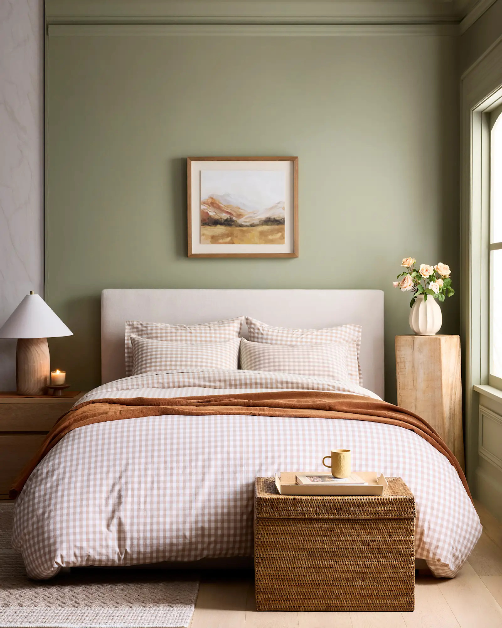 Classic Organic Percale Deluxe Bedding Bundle in Cafe Gingham | Quince