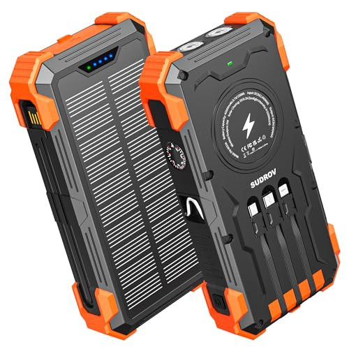 Sudrov Solar Charger Power Bank, 42800mAh Wireless Portable Charger with USB-C in/Output, QC3.0 Fast Charging 15W 4 Ports Outdoor Battery Pack Built-in Dual Led Flashlights for iPhone Samsung etc | Amazon (US)