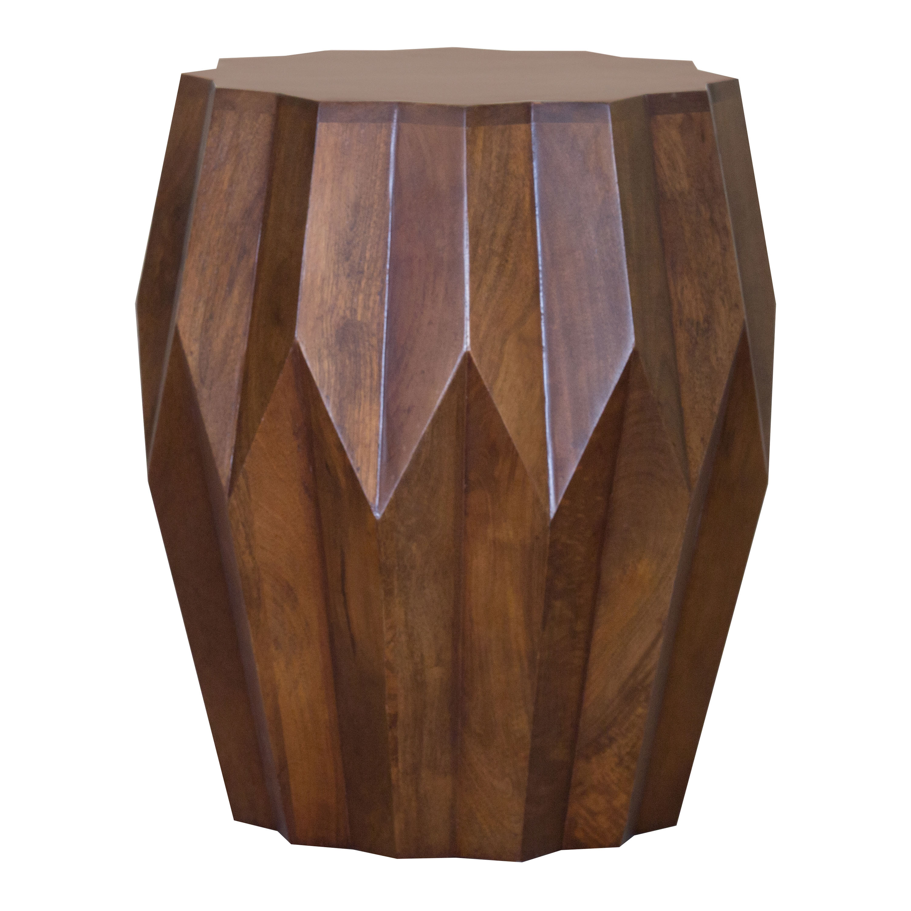 Tallis Round Mango Wood Faceted Geo End Table | World Market