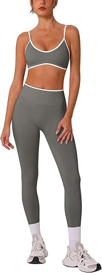 ABOCIW Womens 2 Piece Workout Sets Seamless Color Block Sports Bra Scrunch Butt Lifting High Wais... | Amazon (US)