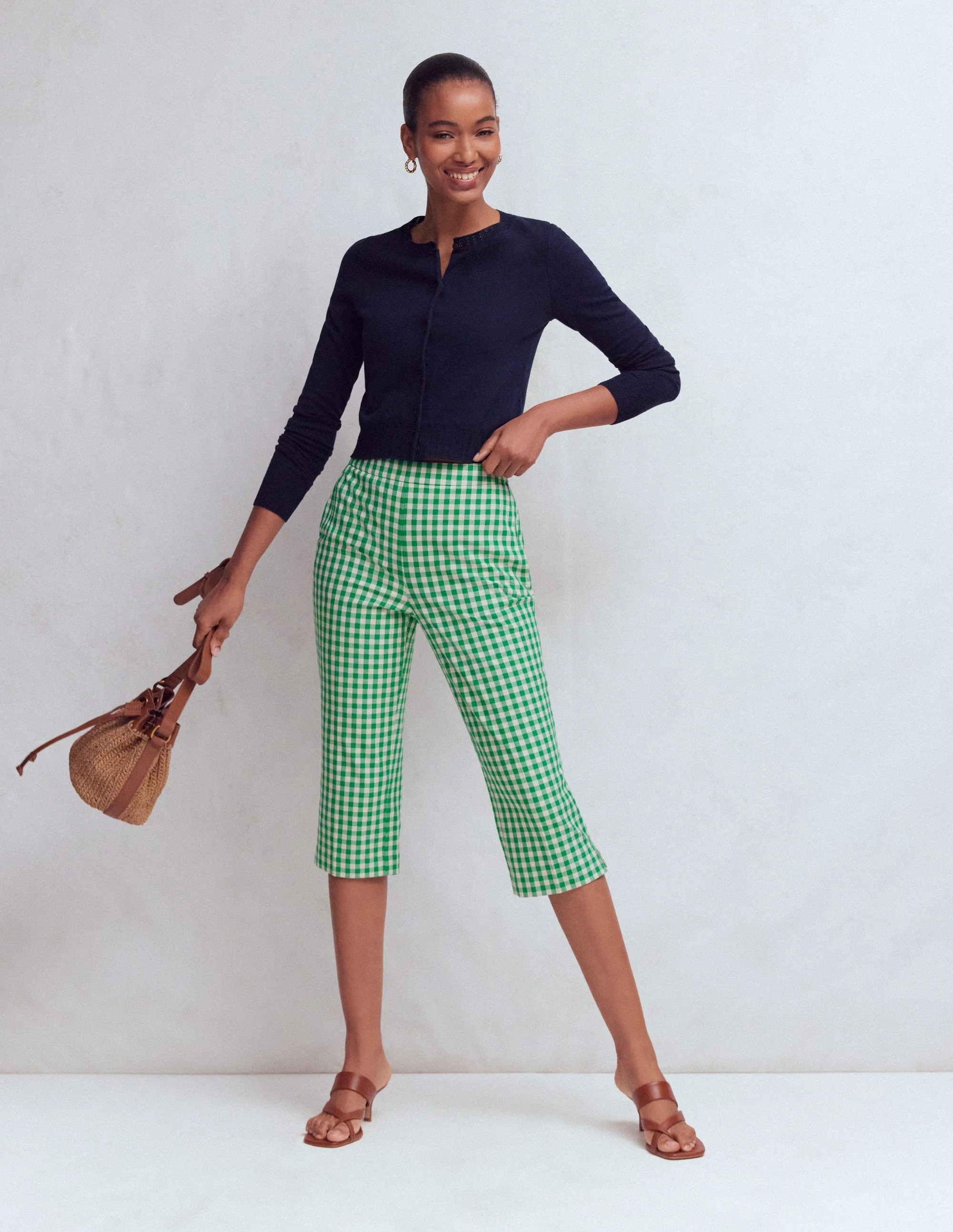 Capri Pants-Rich Emerald, Gingham | Boden (US)