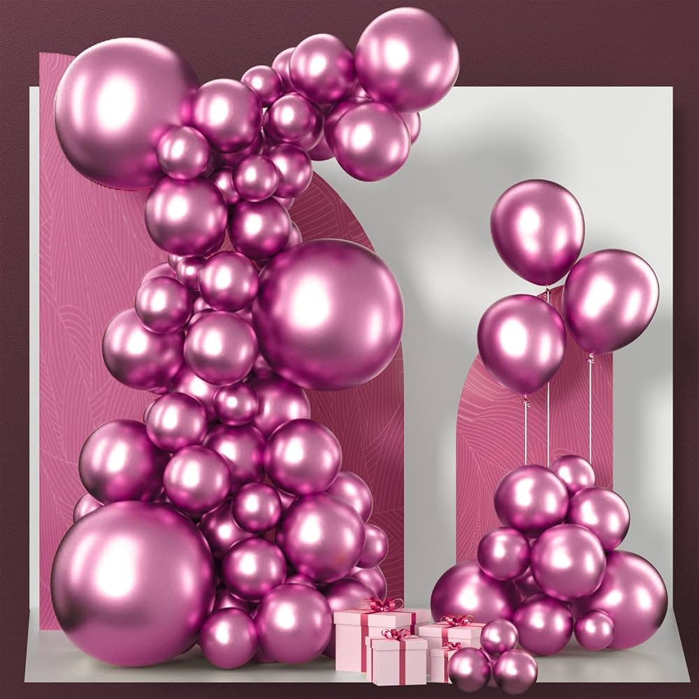 PartyWoo Rouge Pink Metallic Balloons, 100 pcs Metallic Magenta Pink Balloons Different Sizes Pac... | Amazon (US)