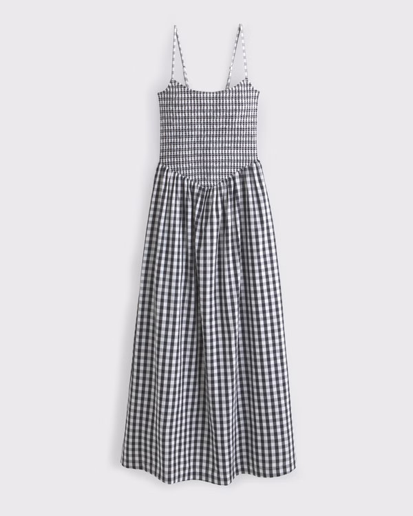 Dipped-Waist Smocked Midi Dress | Abercrombie & Fitch (UK)