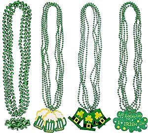 18PCS St. Patrick's Day Shamrock Necklace Clover Green Bead Party Favors Irish Beer Decorations S... | Amazon (US)