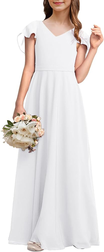 Kids Junior Bridesmaid Dresses Chiffon Flower Girl Dress for Teen Girl Long Party Pageant Gowns | Amazon (US)