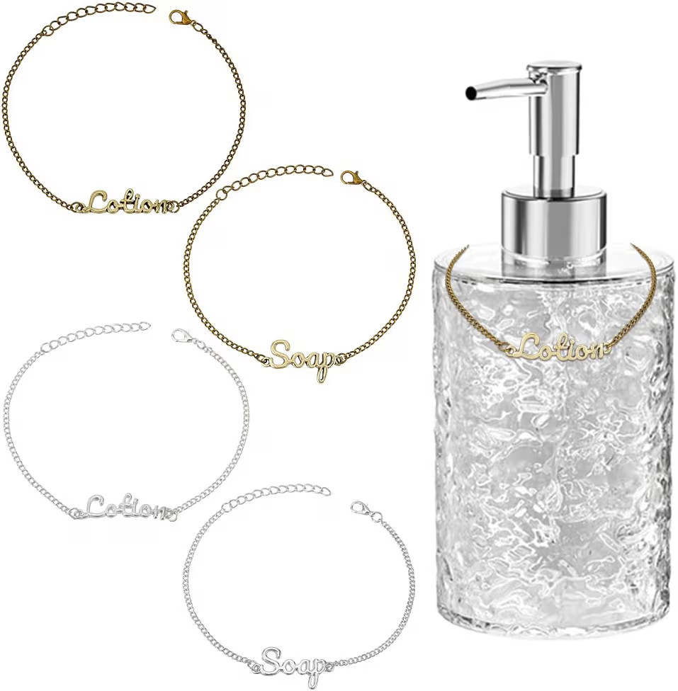 OLYCRAFT 4 Pcs Soap Chain Labels Lotion and Soap Dispenser Chain Labels Gold Silver Soap Tags Lot... | Amazon (US)