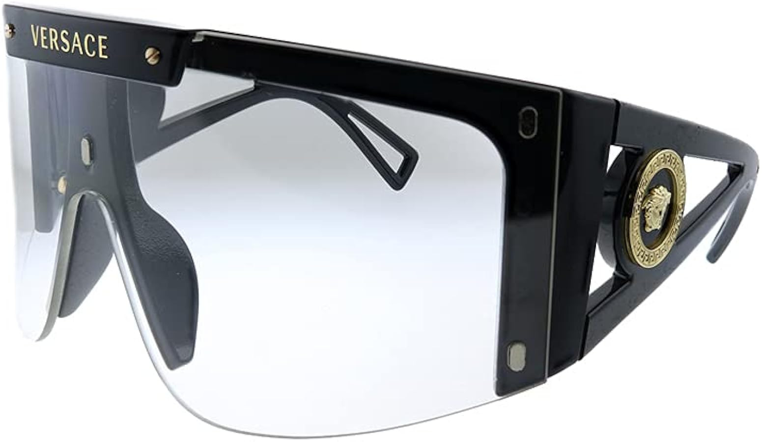 Versace VE 4393 GB1/1W Black Plastic Shield Sunglasses Purple Or Grey Clip On Lens | Amazon (US)