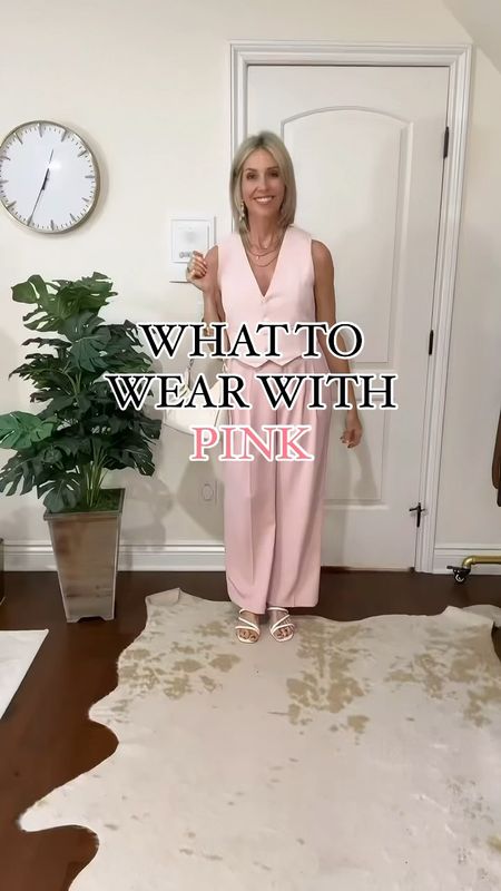 Pink is such a versatile color and pastels are a huge trend this spring. Here are 7 ways to wear pink this spring…
1️⃣ Pink on Pink - A monochromatic look is always trending and pink on pink is so pretty for spring.
2️⃣ Hot Pink or Bubblegum Pink - Mix the shades of pinks. It works!
3️⃣ Prints - Mix your solid pink with a print for a classic look.
4️⃣ Beige - Who knew?! But the look so lovely together! 
5️⃣ White or Bone - I used a white blazer in this debut also a bone belt and bag. I love how they look together.
6️⃣ Stripes - My stripe was blue and it came together with a bone belt and bag. Love this color combo!
7️⃣ Denim - Denim should be a neutral. 😊 You can wear it on top with just about anything. It looks fantastic with pink too.

I’m wearing a medium in pink pants and medium in pink vest. 

#LTKVideo #LTKstyletip #LTKfindsunder50
