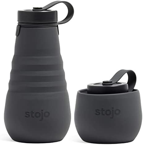 Stojo Collapsible Water Bottle – Carbon Gray, 20oz / 592ml - Leak-Proof Reusable Silicone Trav... | Amazon (US)
