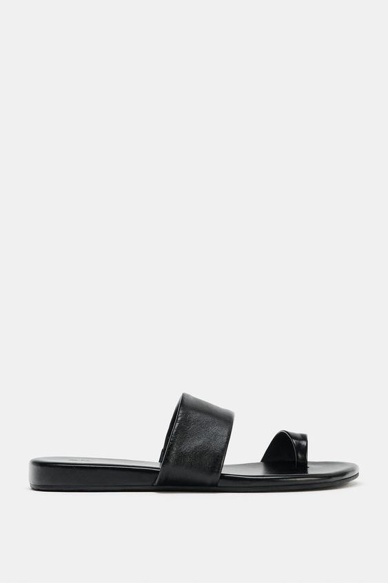 LEATHER TOE-LOOP FLAT SANDALS | Zara US